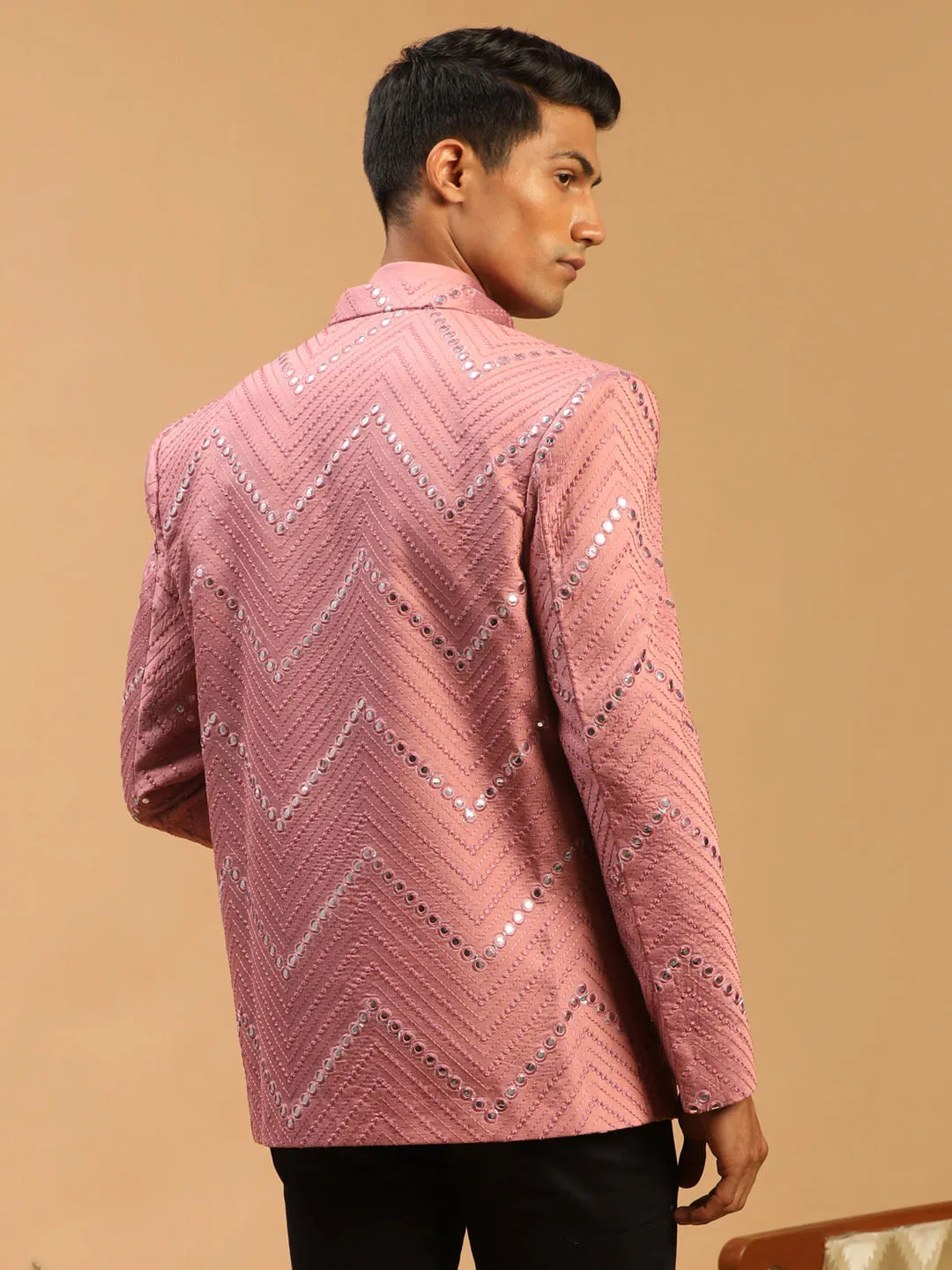 Vastramay Men's Pink Mirror Jodhpuri Set