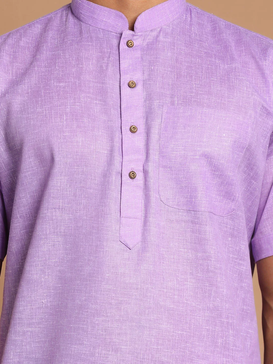 VASTRAMAY Men's Purple Cotton Kurta And Mundu