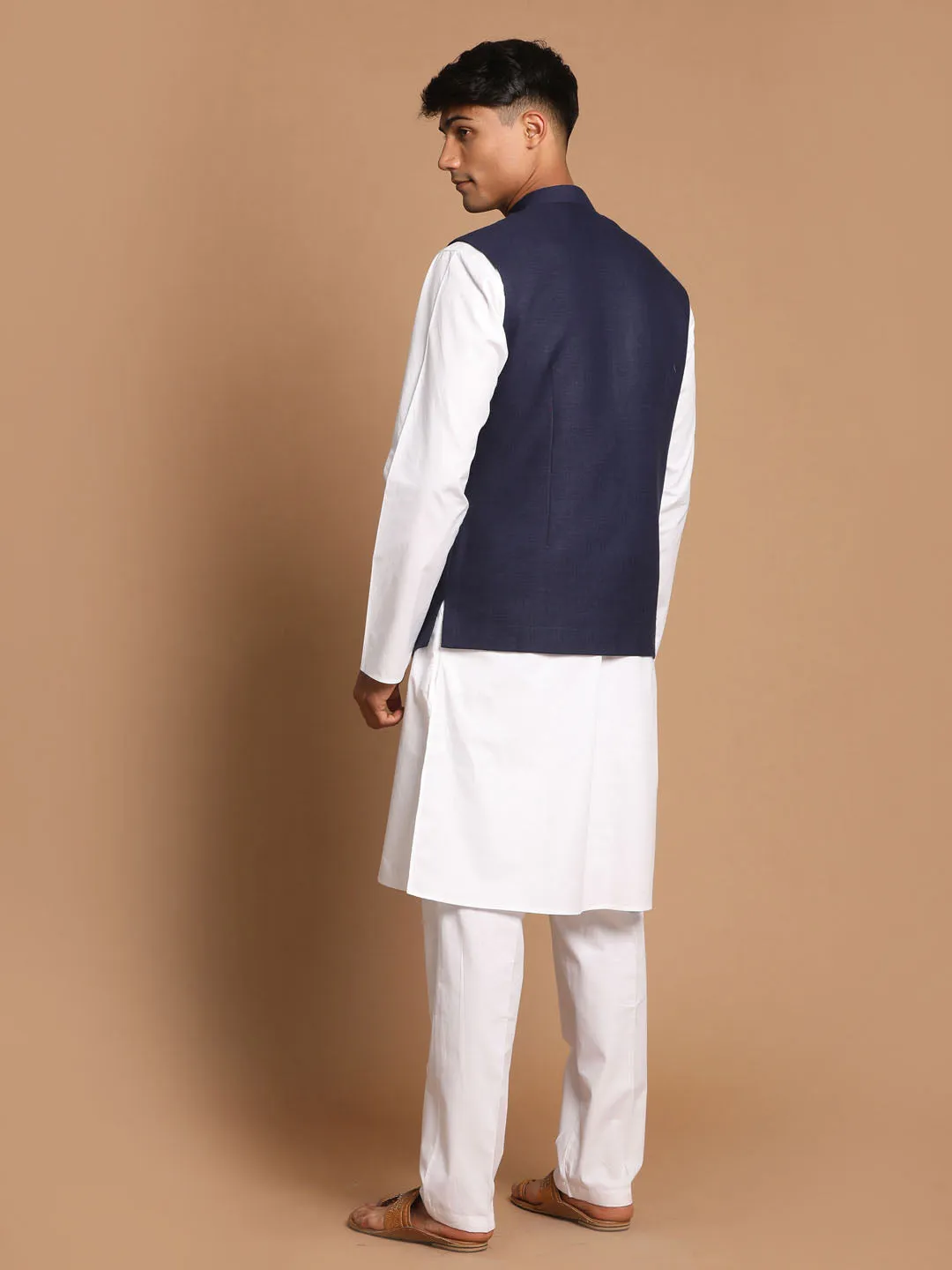 VASTRAMAY Navy Blue Nehru Jacket Set