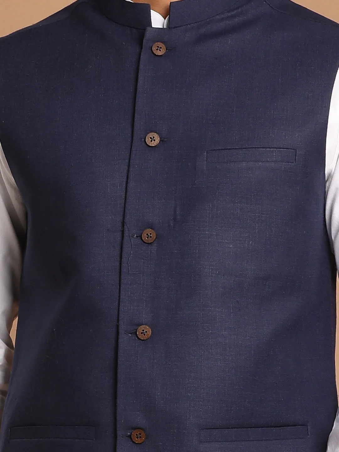 VASTRAMAY Navy Blue Nehru Jacket Set