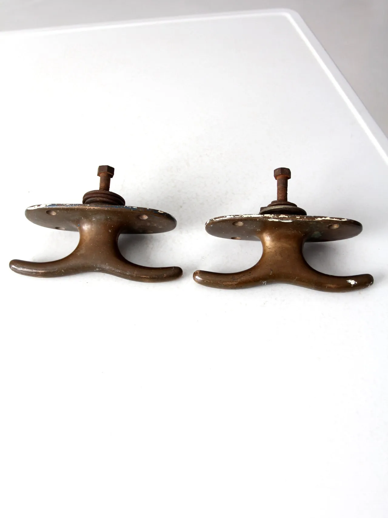 vintage brass boat cleats pair