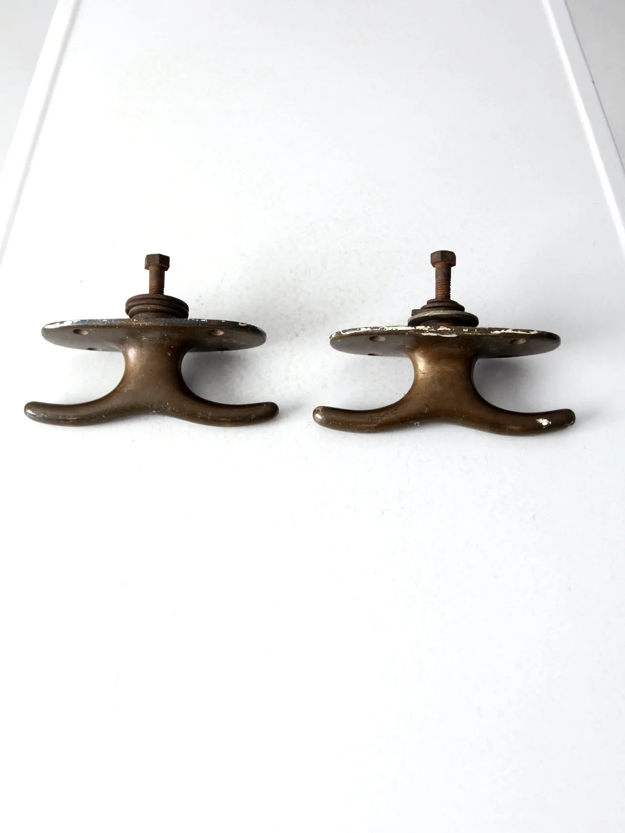 vintage brass boat cleats pair