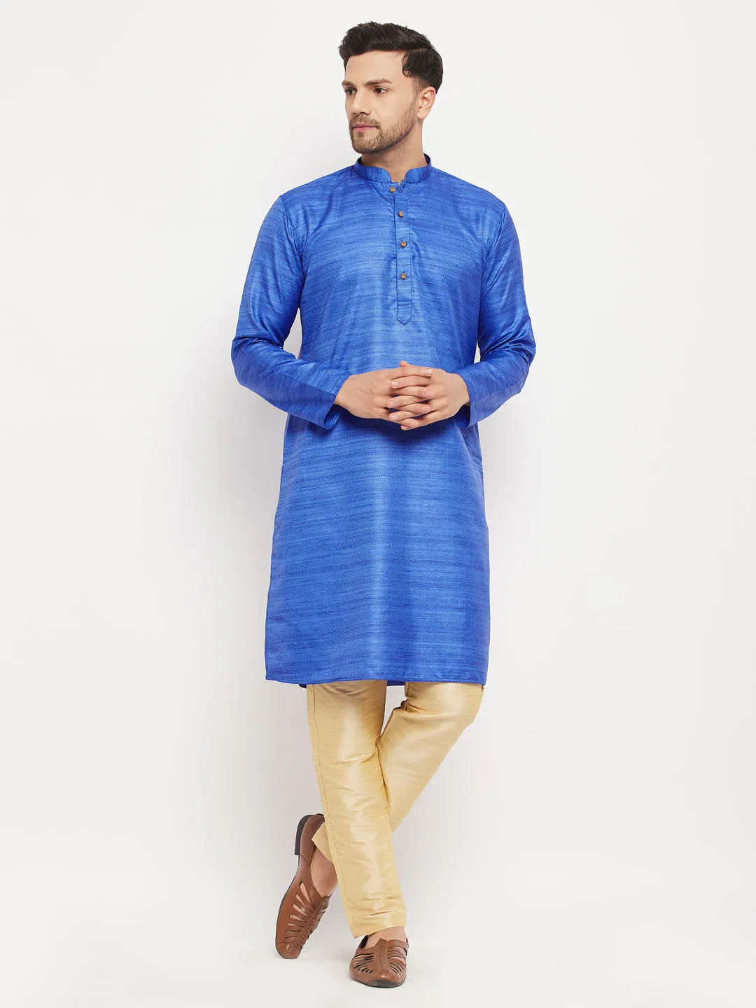 VM BY VASTRAMAY Blue Silk Kurta Set