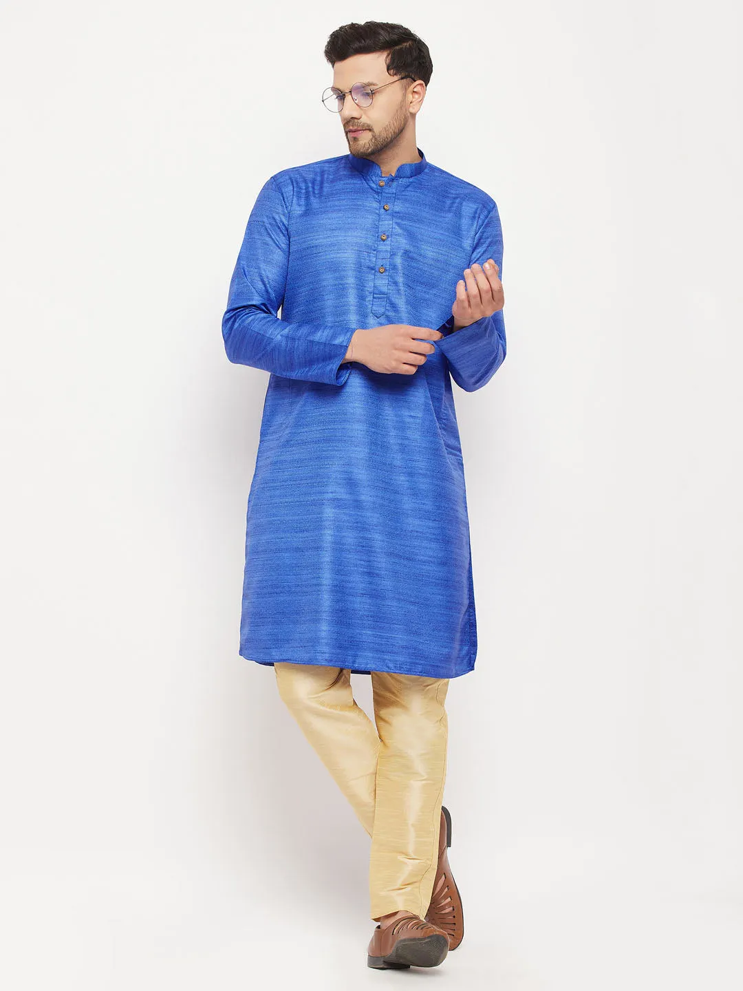 VM BY VASTRAMAY Blue Silk Kurta Set