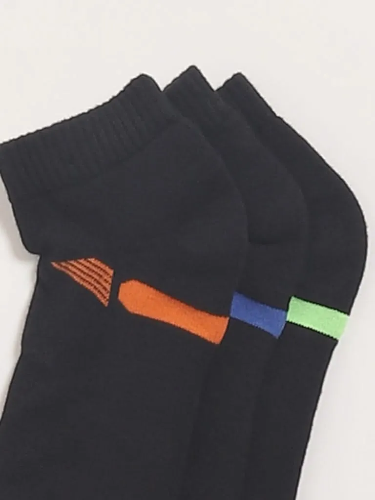 WES Lounge Black Cotton Blend Trainer Socks - Pack of 3