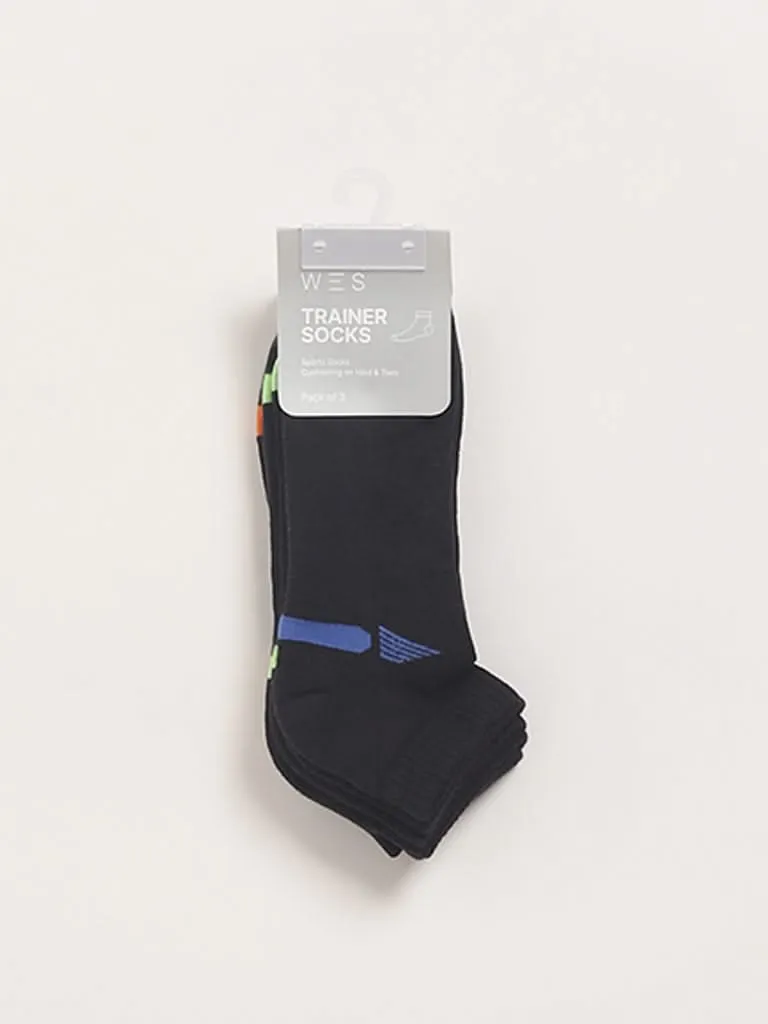 WES Lounge Black Cotton Blend Trainer Socks - Pack of 3