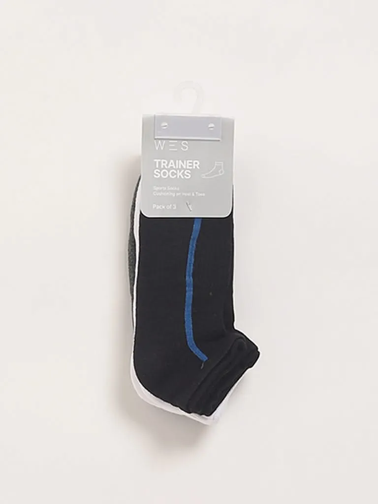 WES Lounge Grey Cotton Blend Trainer Socks - Pack of 3