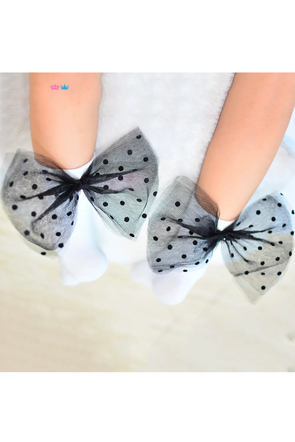 White embellished black bow socks