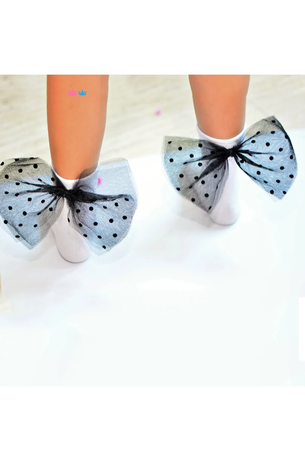 White embellished black bow socks