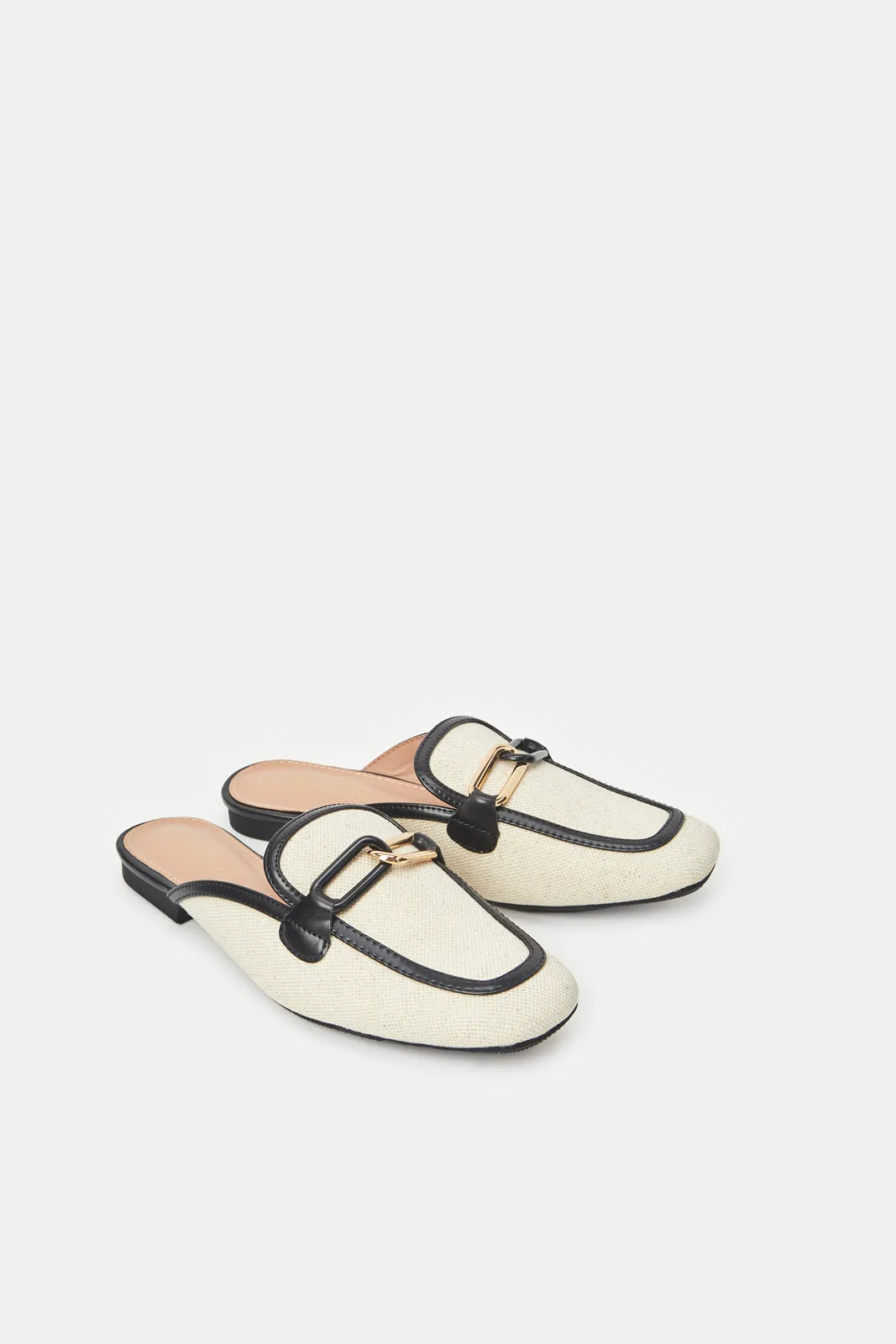 Women Beige Mule With Black Binding