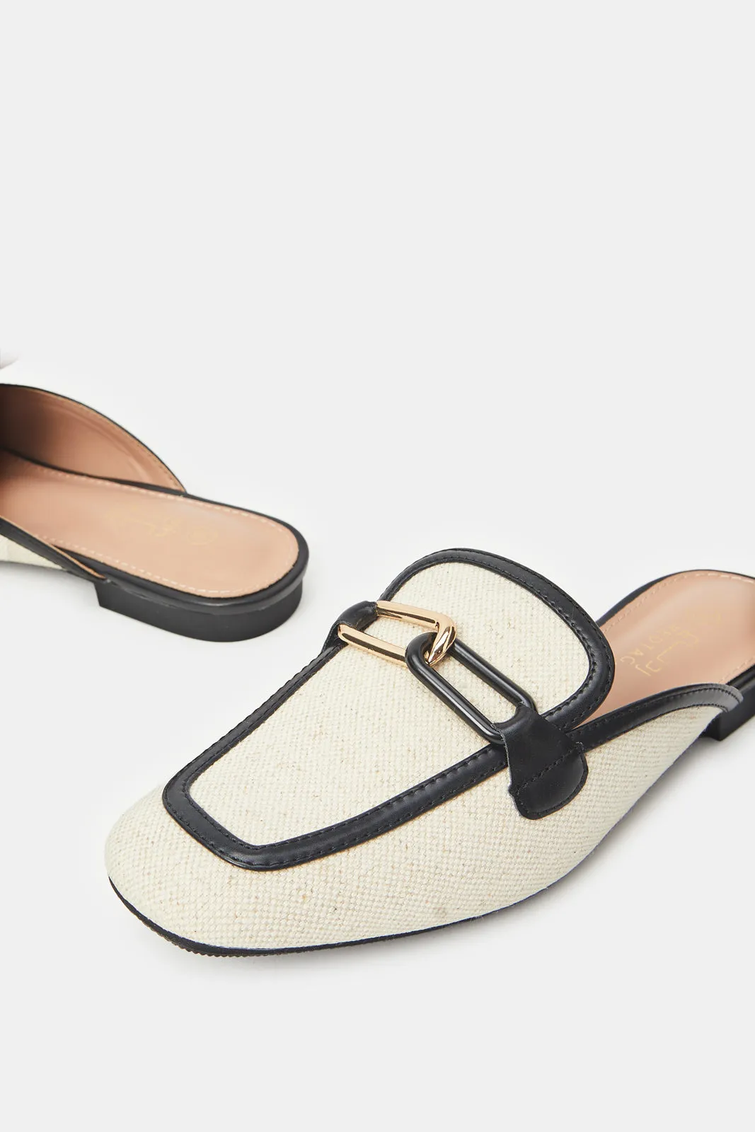 Women Beige Mule With Black Binding