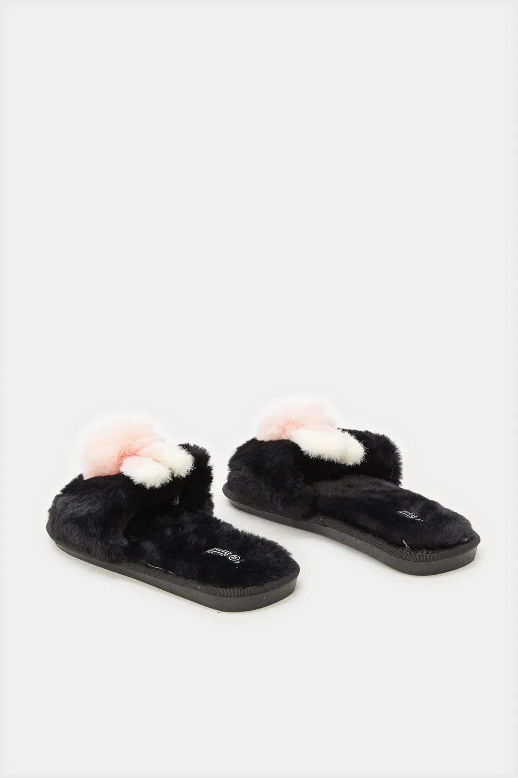 Women Black Bunny Trim Slipper