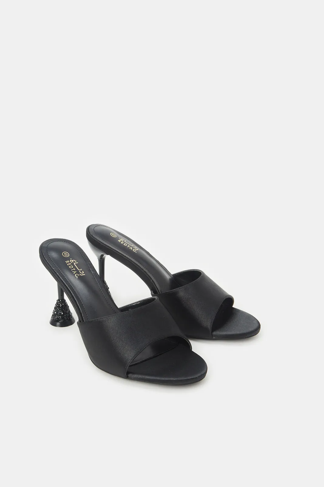 Women Black Satin Mule