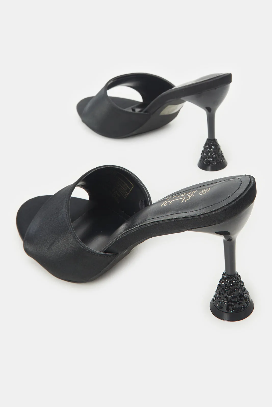 Women Black Satin Mule