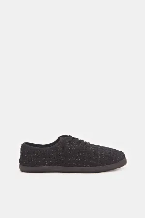 Women Black Tweed Plimsolls