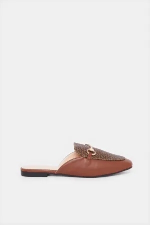 Women Brown Chain Trim Loafer Mule