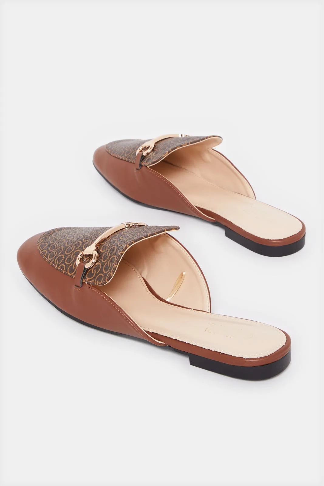 Women Brown Chain Trim Loafer Mule