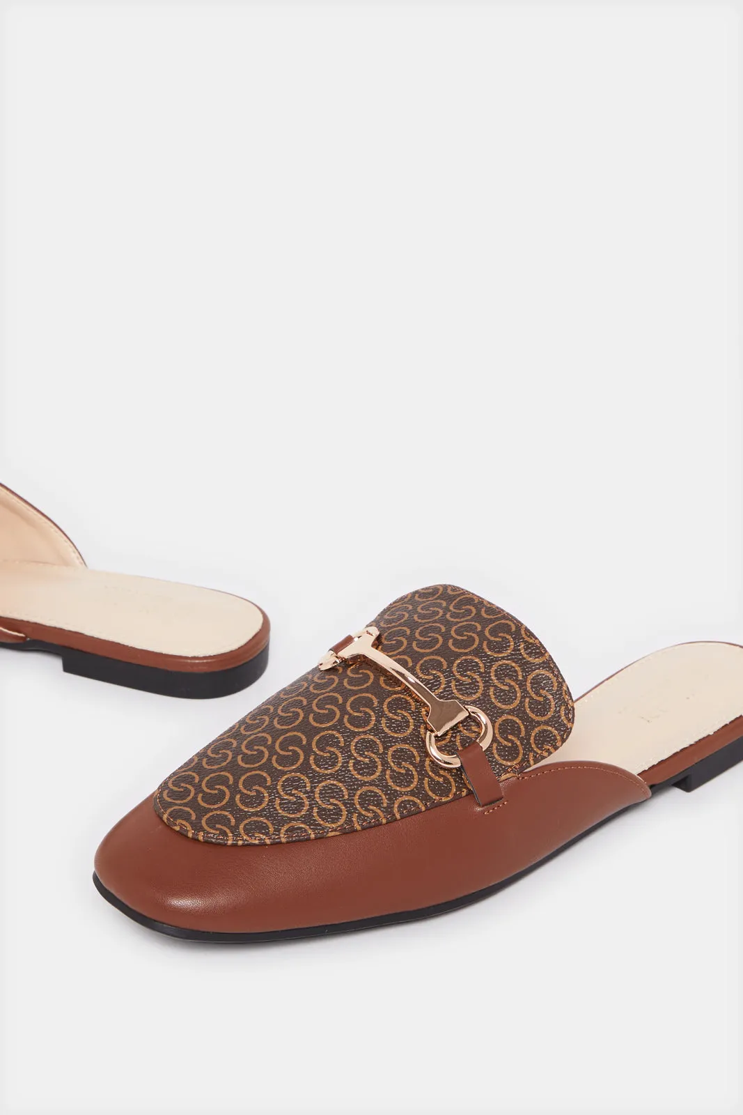 Women Brown Chain Trim Loafer Mule