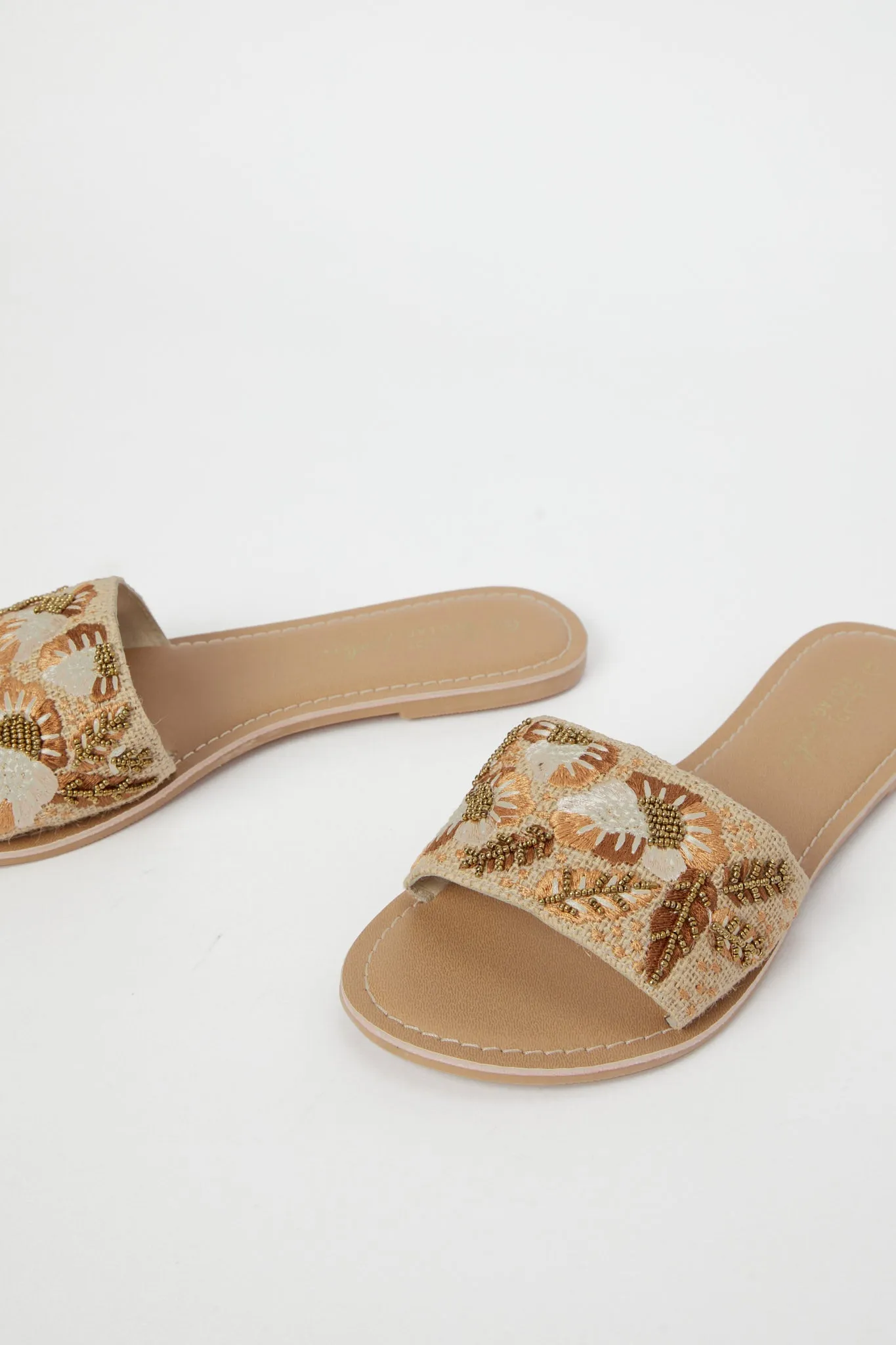 Women Brown Embroidered Mule