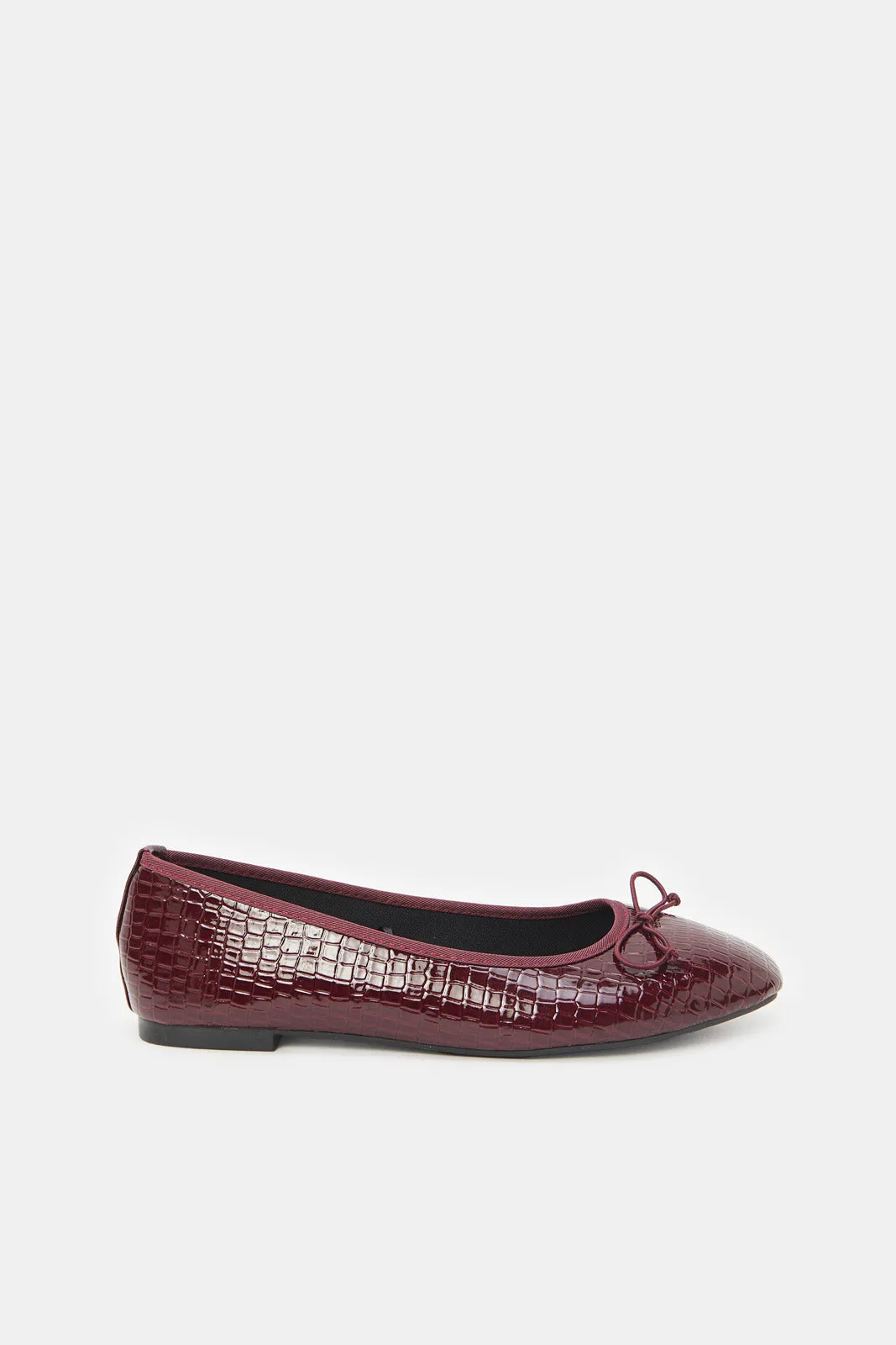 Women Burgundy Croc Embossed Ballerina