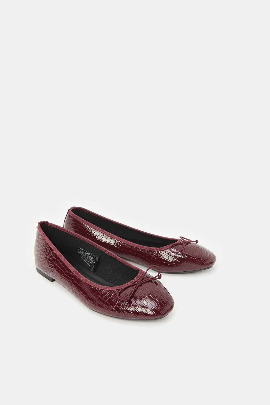 Women Burgundy Croc Embossed Ballerina