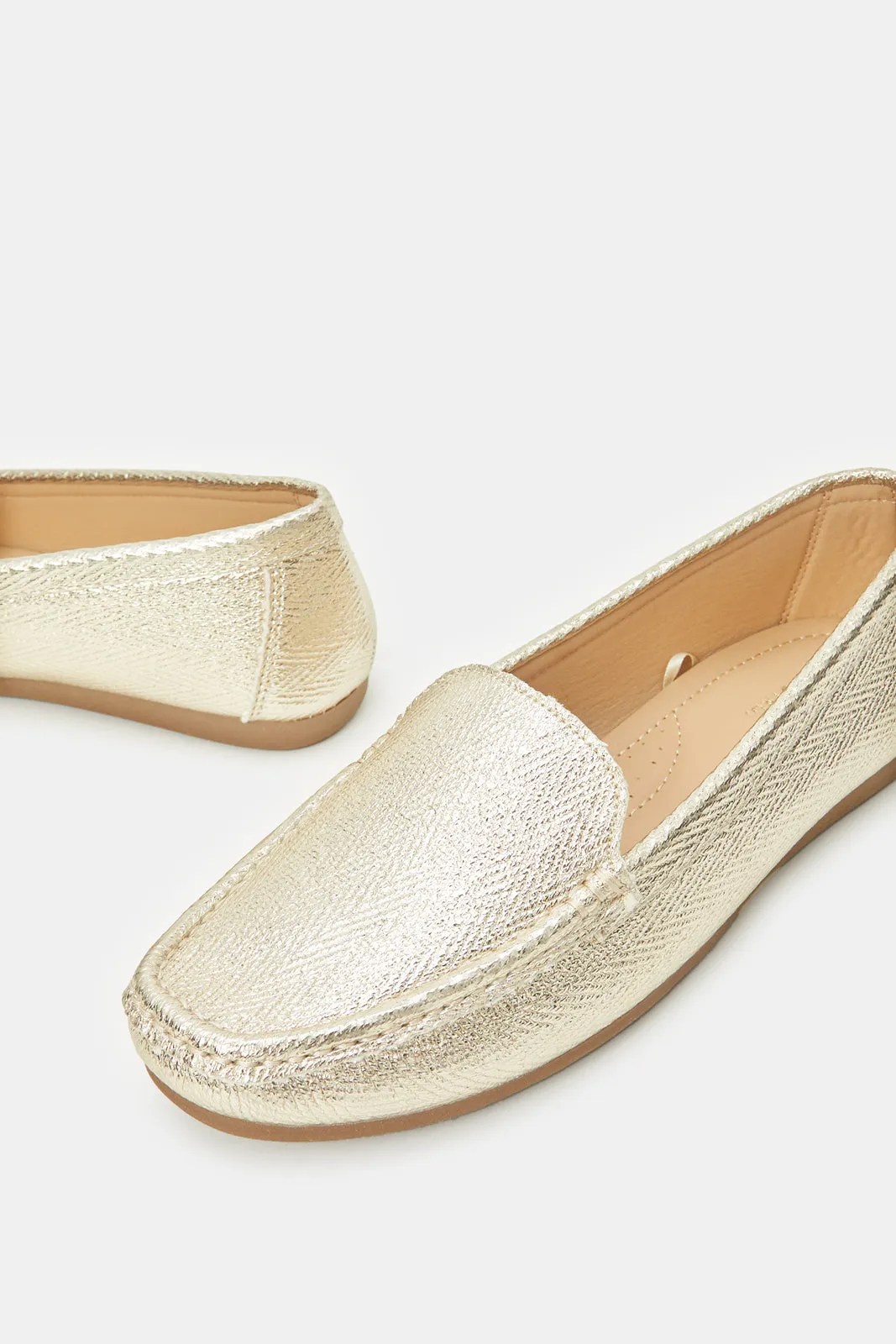 Women Gold Textured Moccasin