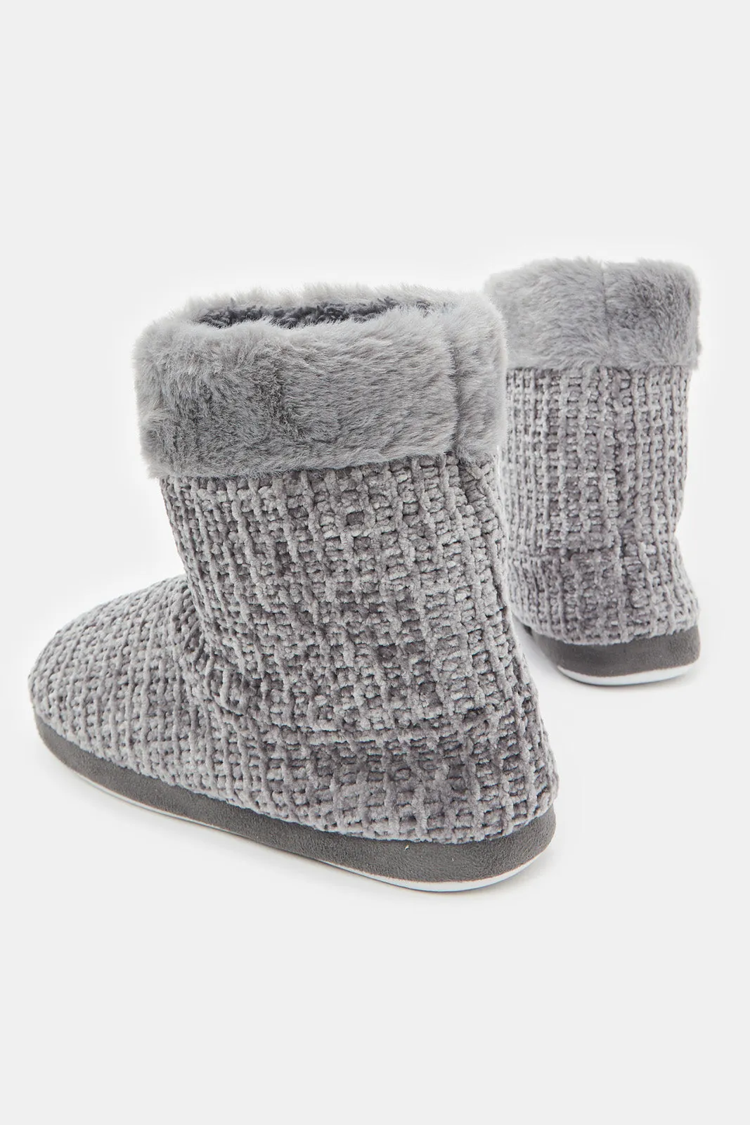 Women Grey Knit Booty Slipper