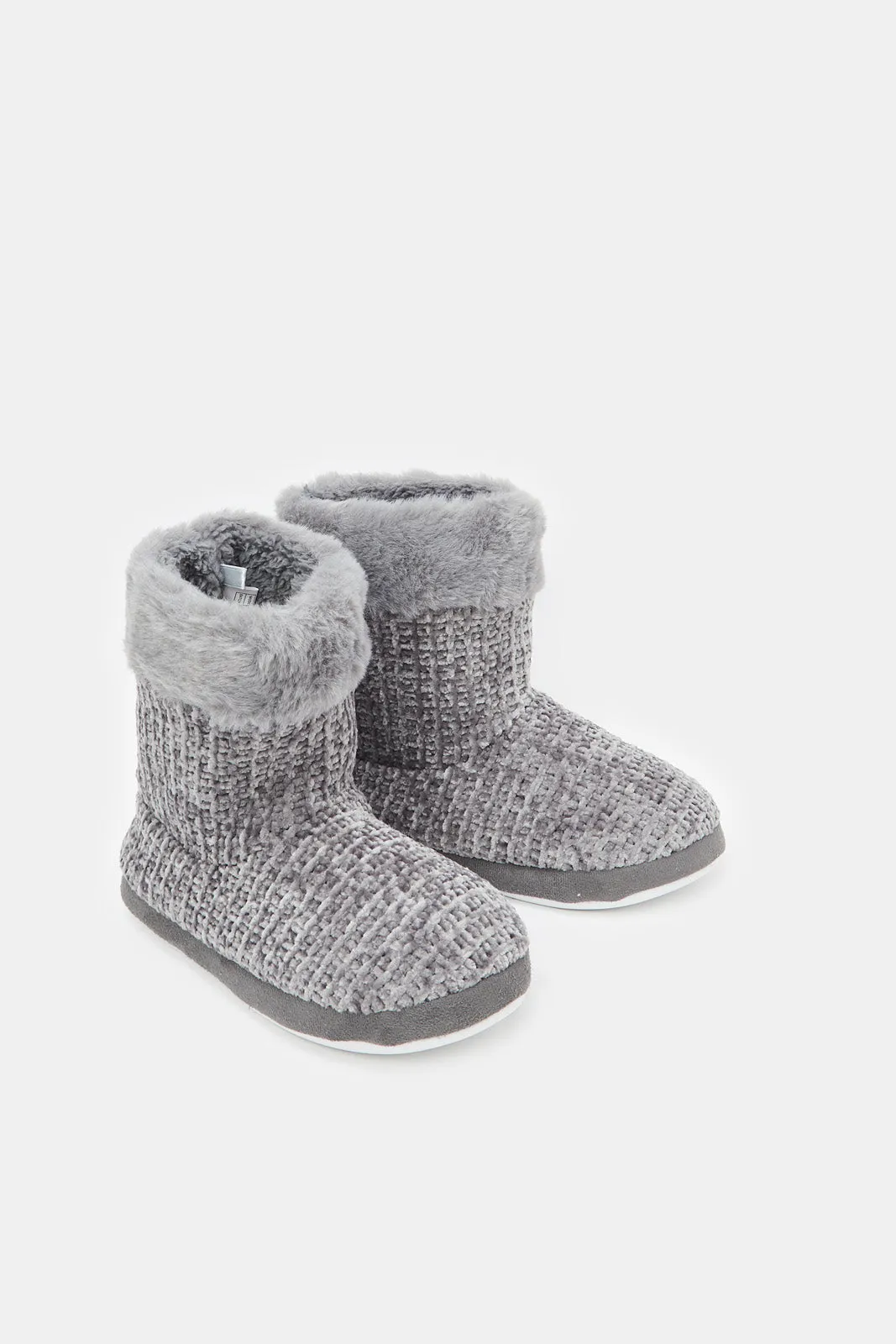 Women Grey Knit Booty Slipper