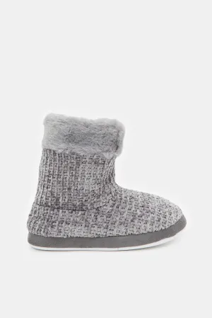 Women Grey Knit Booty Slipper