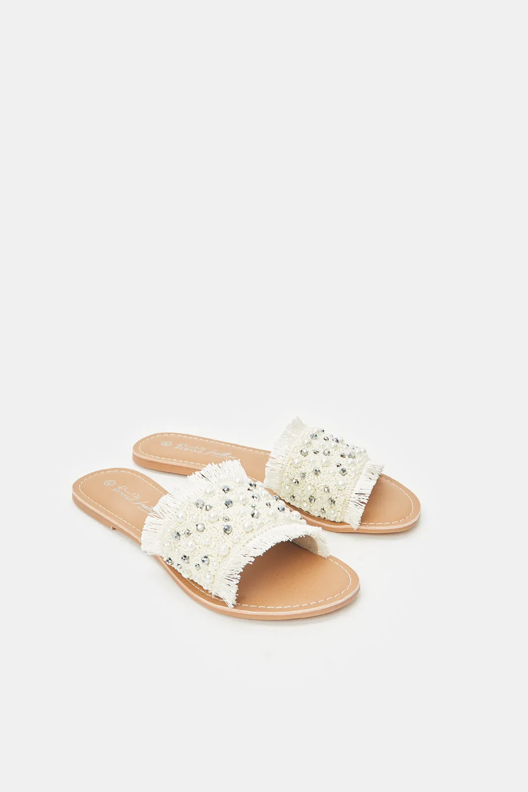 Women Ivory Pearl Trim Mule