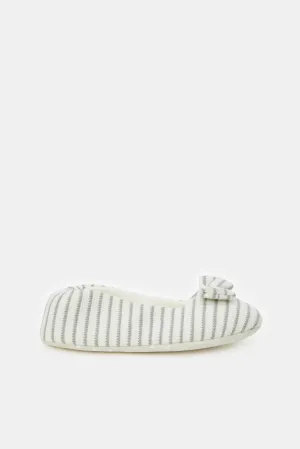 Women Ivory Striped Print Ballerina Slipper