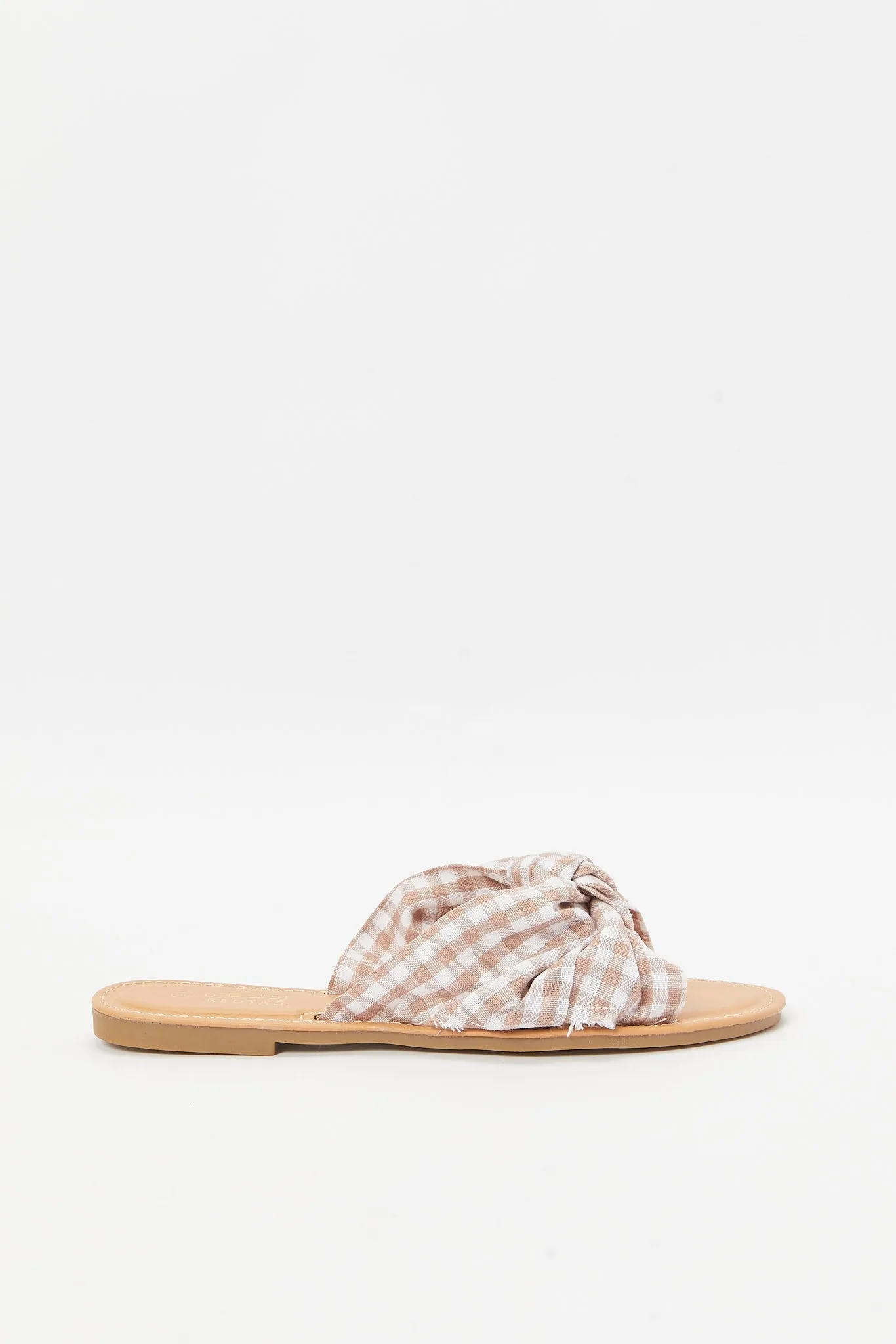 Women Pink Checks Knot Mule