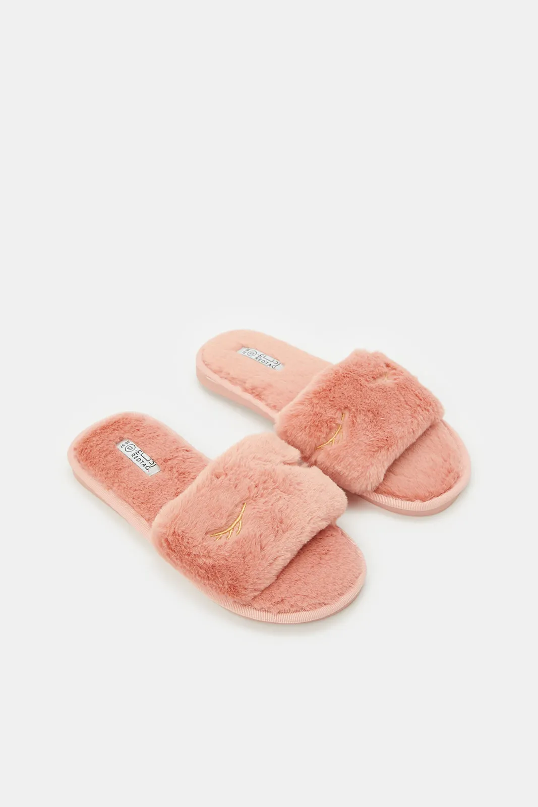 Women Pink Slipper With Eyelash Embroidery