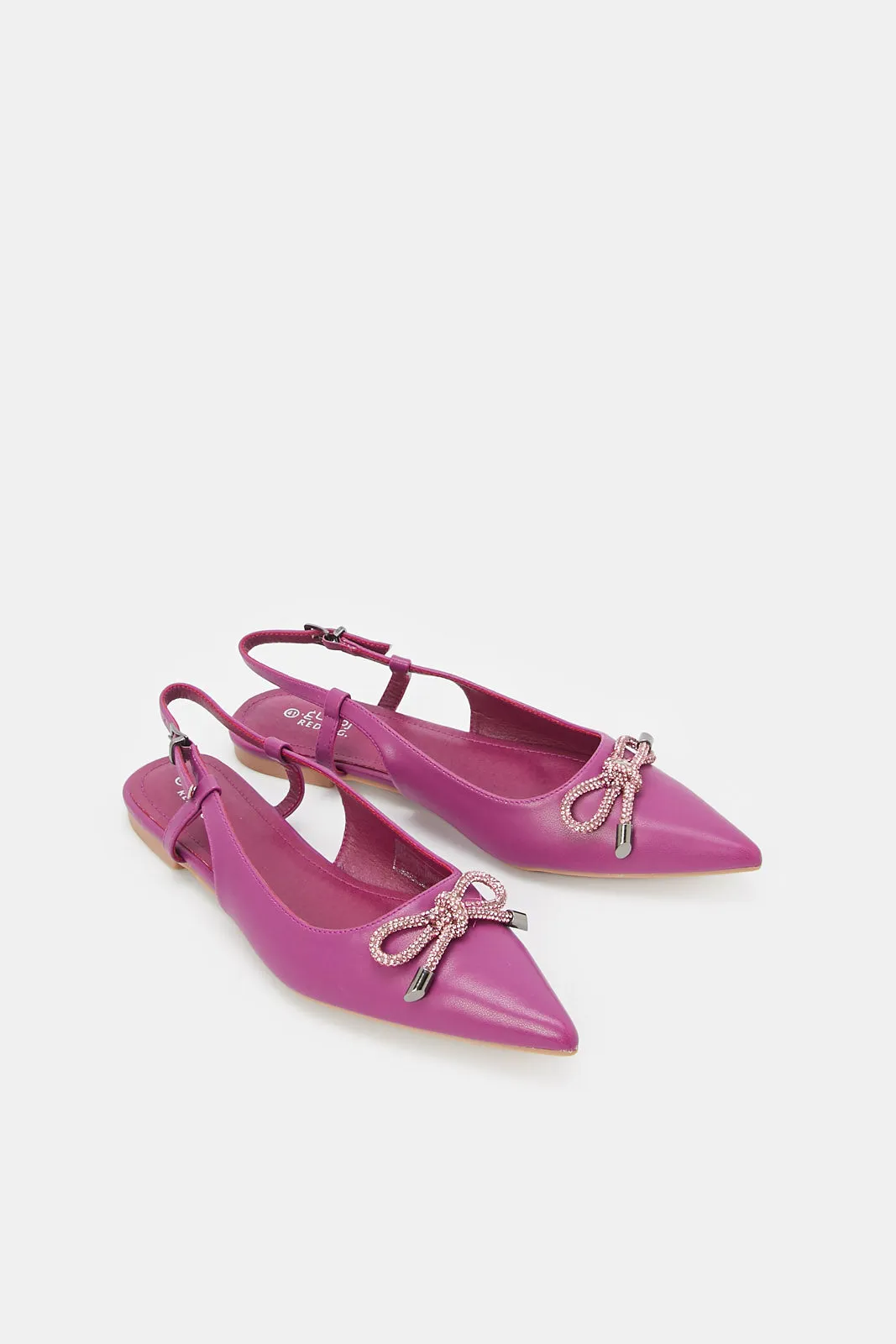 Women Purple Bow Trim Slingback