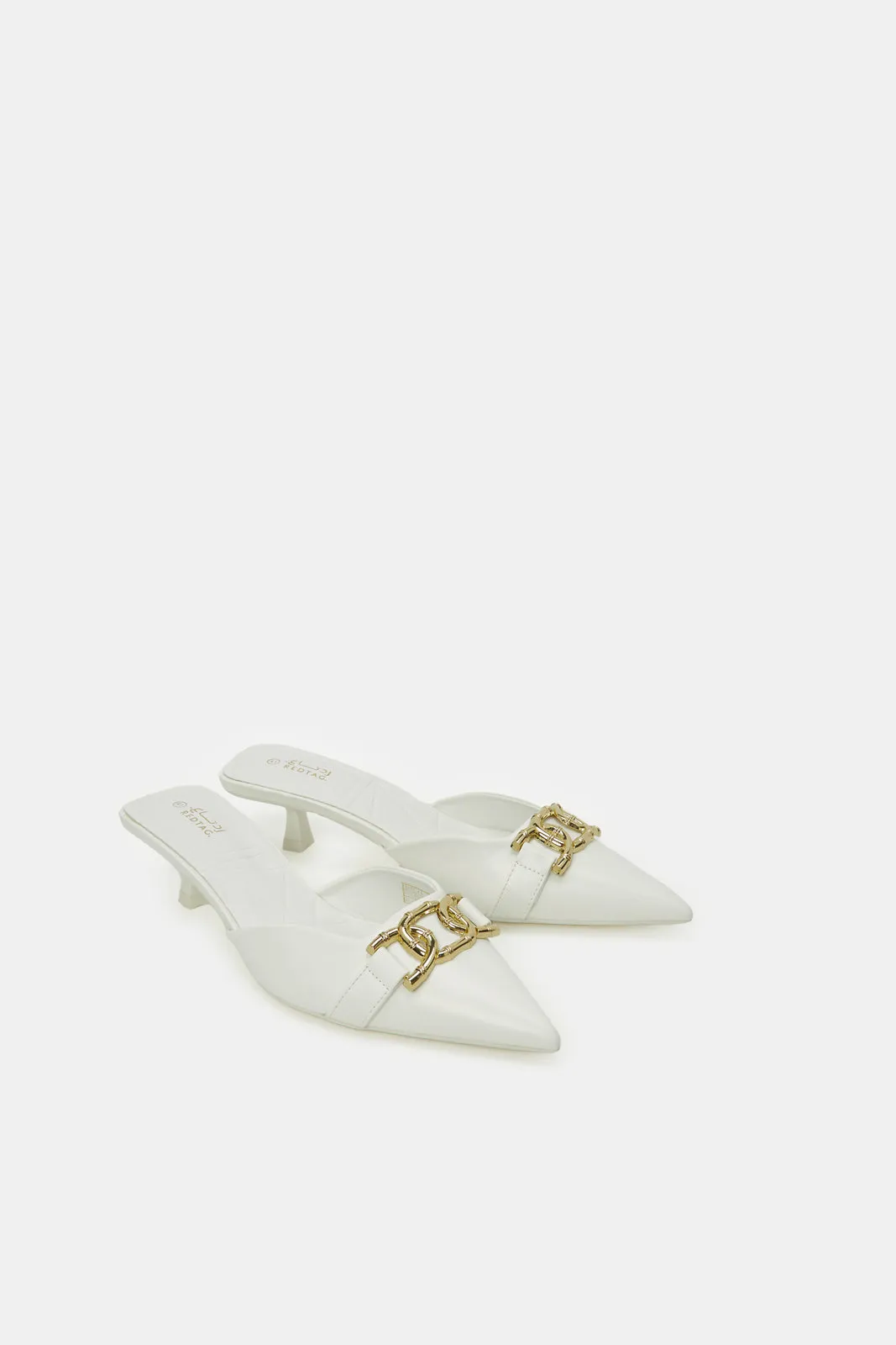 Women White Chain Heeled Mule