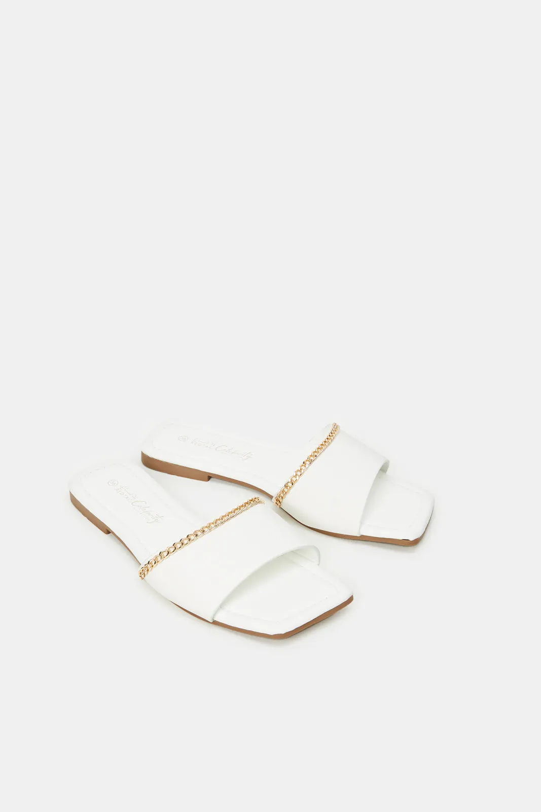 Women White Chain Mule