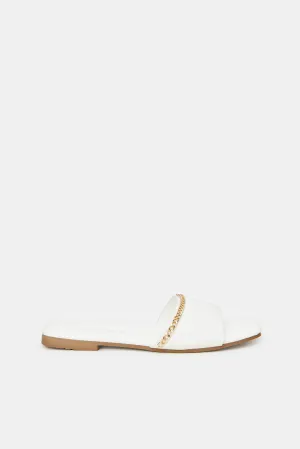 Women White Chain Mule