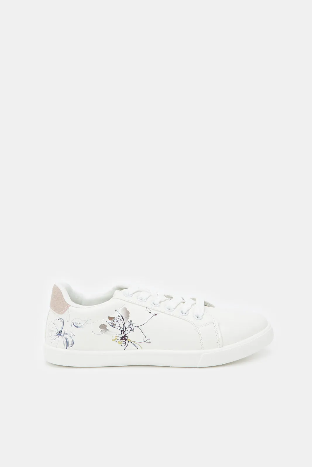 Women White Lace Up With Flower Print