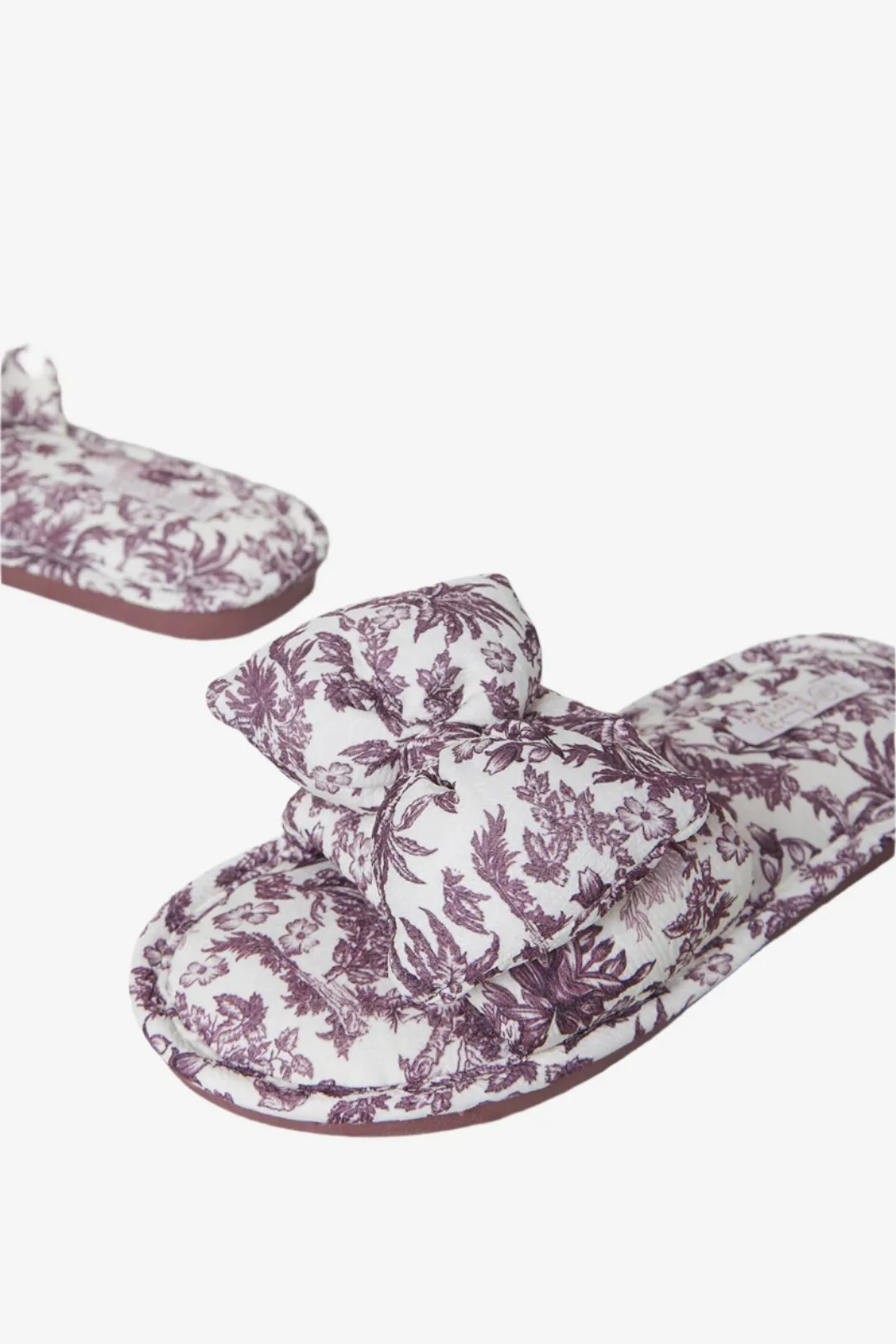 Women White Printed Bow Trim Slipper