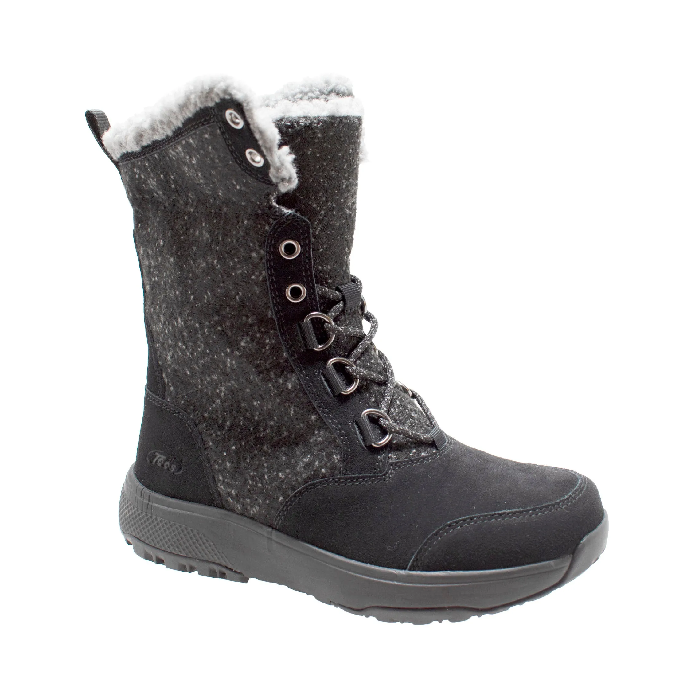 Women's Black Microfleece Lace Winter Boot