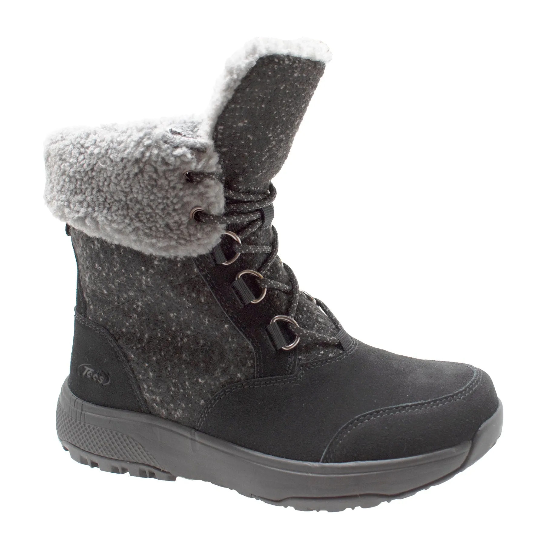 Women's Black Microfleece Lace Winter Boot